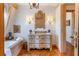 Bathroom with antique vanity and parquet flooring at 2288 Peachtree Nw Rd # 6, Atlanta, GA 30305