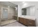 Modern bathroom with a large walk-in shower and floating vanity at 45 Ivan Allen Jr Nw Blvd # 2201, Atlanta, GA 30308