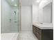 Modern bathroom with a large walk-in shower and floating vanity at 45 Ivan Allen Jr Nw Blvd # 2201, Atlanta, GA 30308
