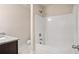 Clean bathroom with shower/tub combo and granite vanity at 470 Paces Dr, Lithia Springs, GA 30122