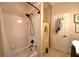 Bathroom with a shower/tub combo and linen storage at 1025 Copper Creek Dr, Canton, GA 30114