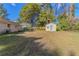 Backyard view showcasing a storage shed and green space at 2308 Sheryl Dr, Decatur, GA 30032