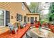 Deck with comfortable seating, dining area, and view of landscaped backyard at 1563 Poplarwood Nw Ln, Lawrenceville, GA 30043