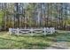Fenced backyard with a white horse enclosure amidst lush greenery at 2701 Stilesboro Nw Ln, Acworth, GA 30101