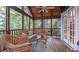 Relaxing screened porch with wicker furniture and wood flooring at 801 Hampton Sw Pl, Marietta, GA 30064