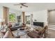 Spacious living room featuring a gray sofa, two leather armchairs, and large windows at 1090 Battery Park Rd, Decatur, GA 30033