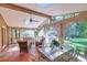 Relaxing screened porch with seating area, overlooking a lush backyard at 5892 Smoke Rise Ct, Stone Mountain, GA 30087