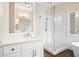 Bathroom with walk-in shower and white vanity at 4201 Village Green Dr, Roswell, GA 30075