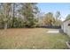 Spacious backyard with a patio and wooded area at 6940 Kimberly Mill Rd, Atlanta, GA 30349