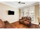 Relaxing living room with leather furniture and hardwood floors at 226 Mclaren Gates Dr, Marietta, GA 30060