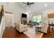 Living room with stone fireplace and hardwood floors at 5015 Monticello Dr, Villa Rica, GA 30180