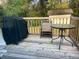 Wooden deck with a table, chairs, and a grill at 6801 Red Maple Dr, Rex, GA 30273