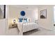 Bedroom with white bed frame, blue pillows, and wall art at 106 Hampton Cir # 2, Mcdonough, GA 30253