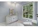 Bright bathroom with white vanity, toilet, and large window at 1015 Nawench Dr, Atlanta, GA 30327