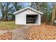 Detached garage with white brick and open door on a leafy autumn day at 1409 Saint Michael Ave, Atlanta, GA 30344