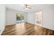 Bright bedroom with wood-look floors and barn door at 513 Duke Dr, Marietta, GA 30066