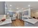 Modern kitchen with gray cabinets, white quartz countertops, and stainless steel appliances at 1772 Brittany Chase Nw, Kennesaw, GA 30152