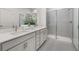 Bathroom with double vanity, quartz countertop, and large shower at 63 Black Rock Rdg, Sharpsburg, GA 30277