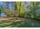 Landscaped backyard with storage shed and lush greenery at 3289 Beech Dr, Decatur, GA 30032