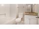 Clean bathroom, granite countertop, and tiled shower at 3060 Wilkes Plantation Way, Douglasville, GA 30135