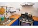 Modern galley kitchen with stainless steel appliances and blue cabinetry at 215 Piedmont Ne Ave # 1905, Atlanta, GA 30308