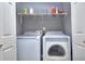 Laundry room with washer, dryer, and shelving at 8432 Browns Mill Trce, Stonecrest, GA 30038