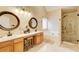 Double vanity bathroom with soaking tub and walk-in shower at 3579 Oakshire Se Way, Atlanta, GA 30354