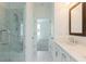 Modern bathroom featuring a walk-in shower and double vanity at 358 Olmstead Way # 25, Alpharetta, GA 30022