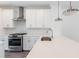 Kitchen with white cabinets, quartz countertops and a stainless steel sink at 358 Olmstead Way # 25, Alpharetta, GA 30022