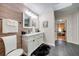 Bathroom with double vanity and walk-in shower at 923 Pine Cir, Woodstock, GA 30189