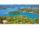 Stunning aerial view showcasing a lakefront property with lush greenery at 7802 Bamby Rd, Cumming, GA 30041