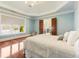 Serene bedroom featuring hardwood floors, soft blue walls, and a cozy bed at 1513 Jones Rd, Roswell, GA 30075