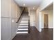 Modern staircase with dark wood and wainscoting at 280 Briscoe Way # 38, Alpharetta, GA 30009
