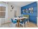 Bright dining area with a modern table and blue chairs, situated next to a stylish blue accent wall at 855 Eagle Avenue, Riverdale, GA 30247