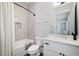 Modern bathroom with subway tile and marble vanity at 152 Grand Cres, Alpharetta, GA 30009