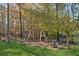 Backyard with playset, grass, and trees providing shade at 320 Discovery Lake Dr, Fayetteville, GA 30215