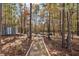 Pathway to a firepit and shed nestled in a wooded area at 320 Discovery Lake Dr, Fayetteville, GA 30215