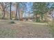 Private backyard with mature trees and a view of the house at 1374 Margarette Dr, Decatur, GA 30035
