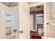 Clean bathroom with shower and built-in shelves at 1374 Margarette Dr, Decatur, GA 30035