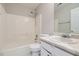 Clean bathroom with shower/tub combo and vanity at 6209 Bishop Pl, Riverdale, GA 30296