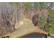 Aerial view of a tranquil community with a pond and walking path at 260 Wildcat Lake Dr, Lawrenceville, GA 30043