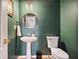 Stylish powder room with a pedestal sink and dark green walls at 260 Wildcat Lake Dr, Lawrenceville, GA 30043
