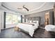 Spacious main bedroom with a king-size bed, wood-paneled walls, and ceiling fan at 2541 Kickerillo Se Way, Atlanta, GA 30316