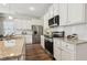 Modern kitchen with white cabinets, granite countertops, and stainless steel appliances at 318 Crimson Dr, Union City, GA 30291