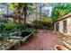 Spacious backyard with a fountain and multiple seating areas at 1845 Branch Valley Dr, Roswell, GA 30076
