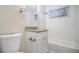 Clean bathroom, white subway tile, granite vanity at 2671 Tilson Rd, Decatur, GA 30032