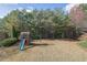 Large backyard with playset and wooded backdrop at 242 Edinburgh Ln, Woodstock, GA 30188