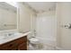 Bathroom with single vanity, toilet, and shower/tub combo at 4211 Burnt Hickory Nw Rd, Marietta, GA 30064