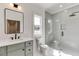 Modern bathroom with a frameless glass shower and vanity at 522 Hope Hollow Ln, Loganville, GA 30052