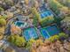 An aerial view of the community's tennis courts, pool, and clubhouse at 5321 Whitehaven Park Se Ln, Smyrna, GA 30126